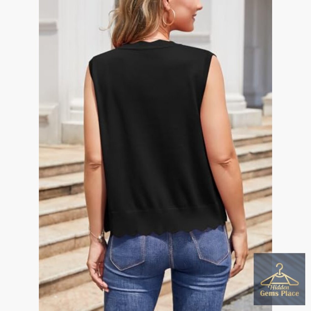 Sleeveless V-Neck Cardigan Vest Slim Fit Rayon Summer Lightweight - Picture 5 of 7